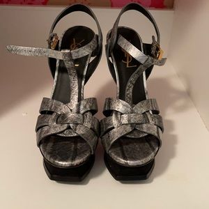 YSL Silver Tribute 105 sandal 36.5